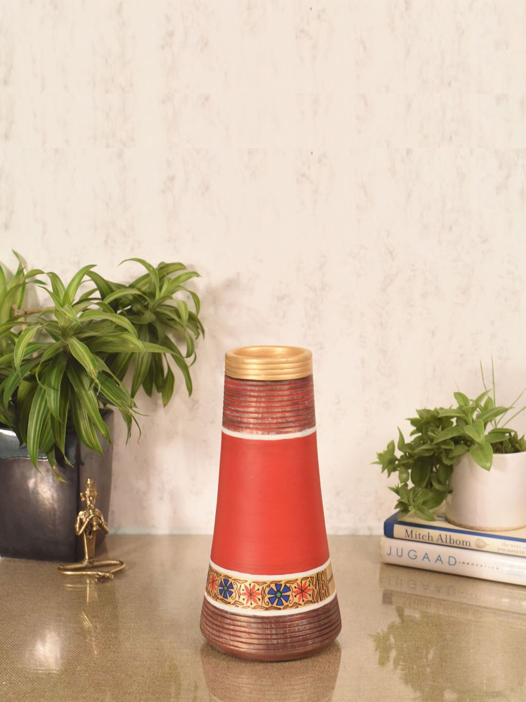 AAKRITI ART CREATIONS Red & Blue Crimson Blossom Terracotta Vase