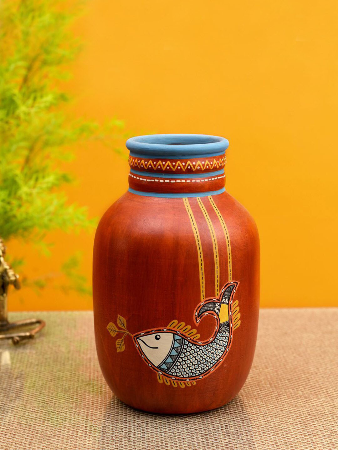 AAKRITI ART CREATIONS Red Happy Fish Rustic Printed Vases