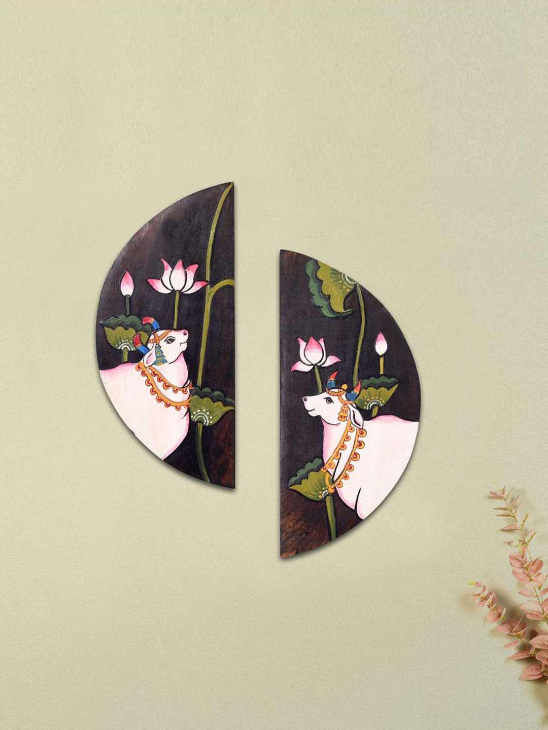 AAKRITI ART CREATIONS Wood 2 Piece Wall Round Paintings Wall Art - 9 x 4 In