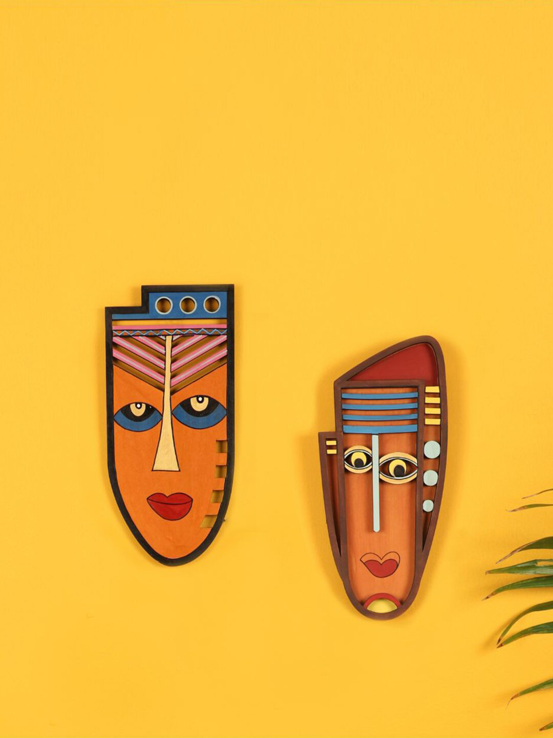 AAKRITI ART CREATIONS Shamans Wood Ethnic Motifs Antique Hall 2Pcs Wall Masks-13In