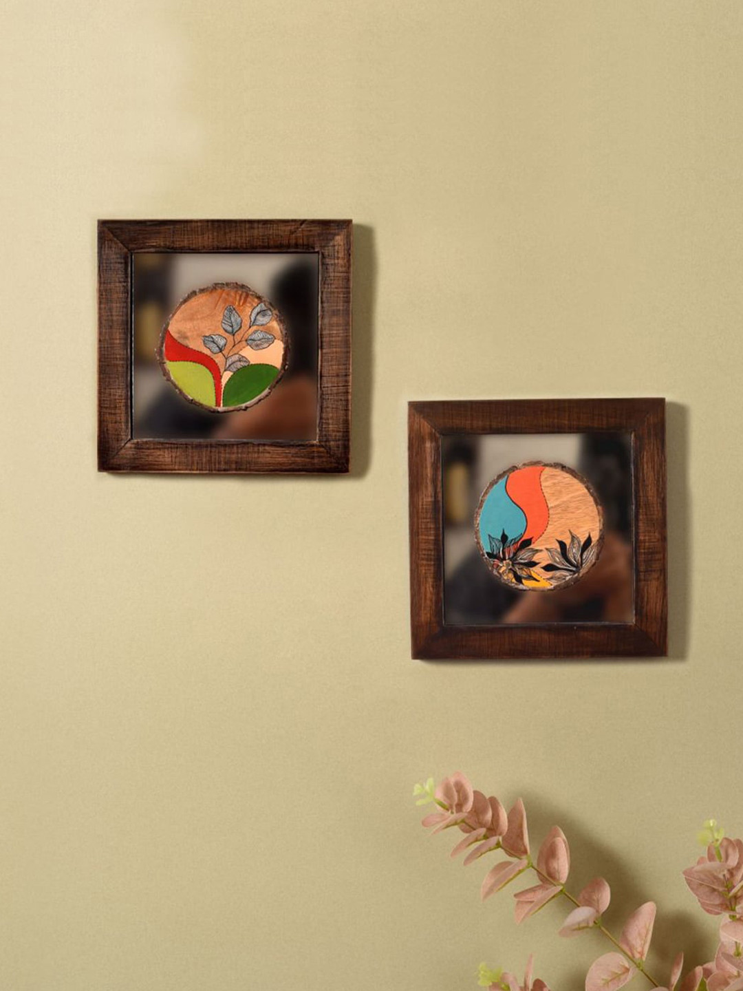 AAKRITI ART CREATIONS Wood 2 Piece Wall Square Paintings Wall Art - 8 x 8 In