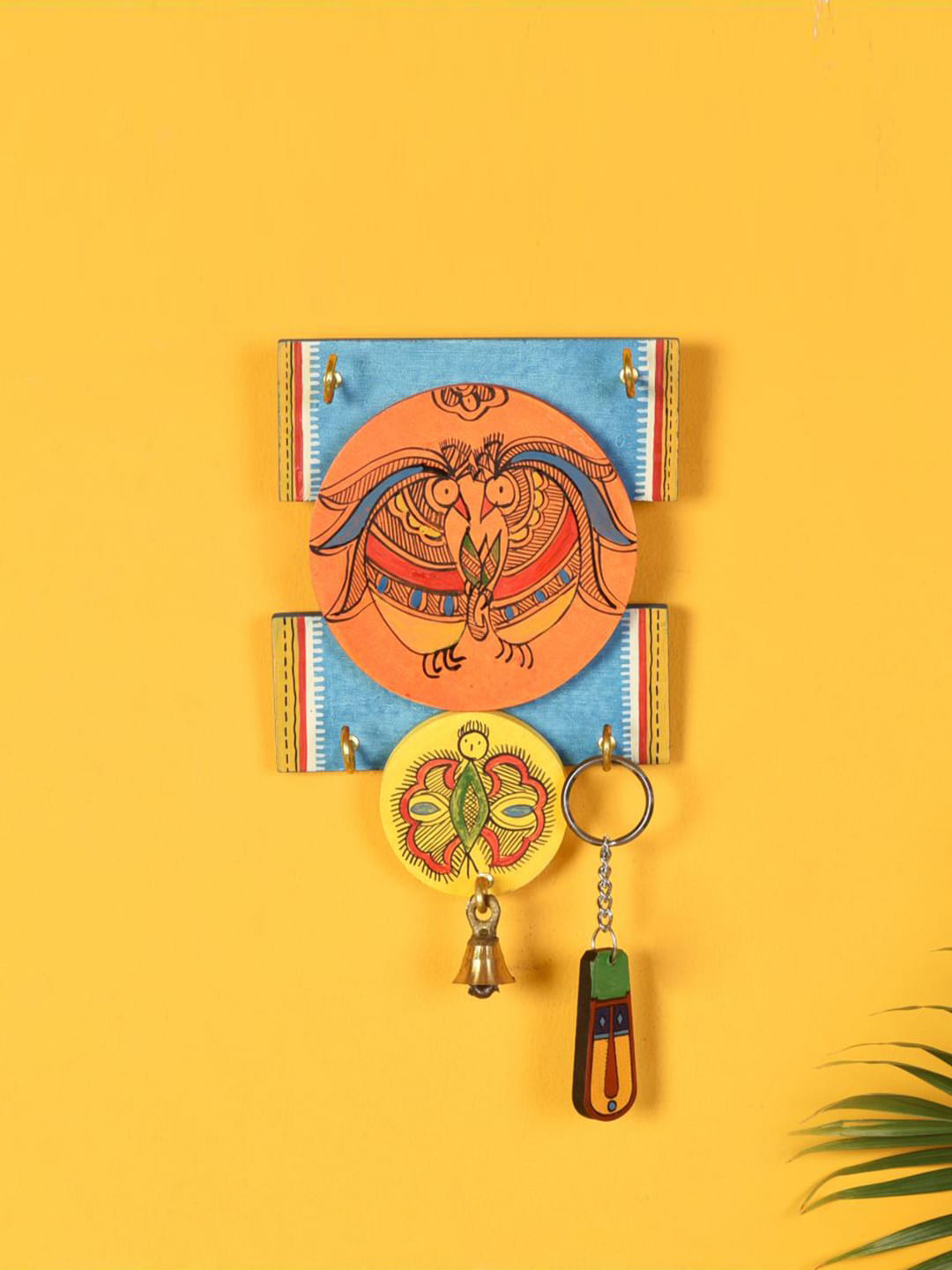 AAKRITI ART CREATIONS Blue & Orange-Coloured Printed Wooden Key Holder