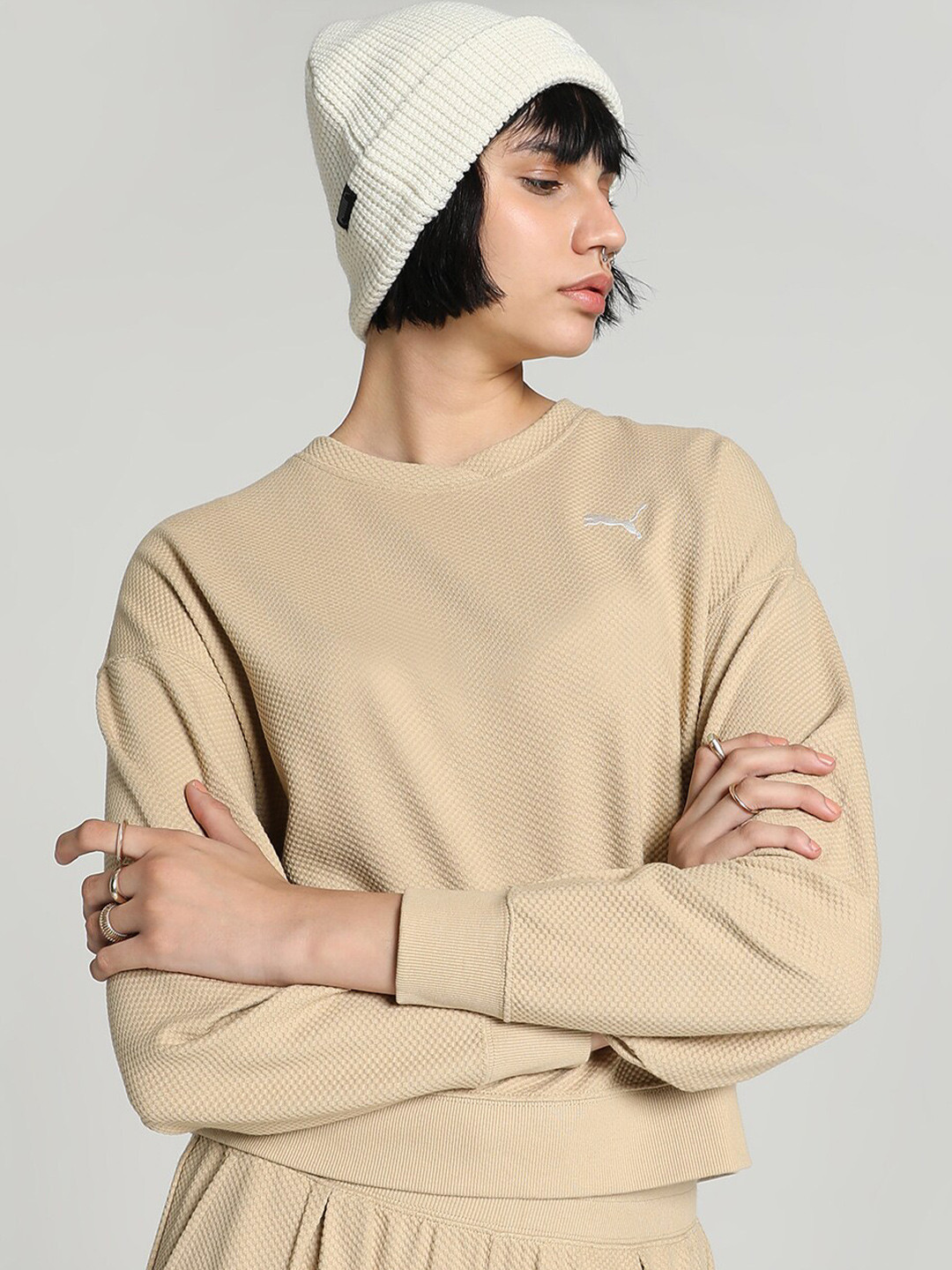 PUMA HER Embroidered Cat Logo Detail Sweatshirt