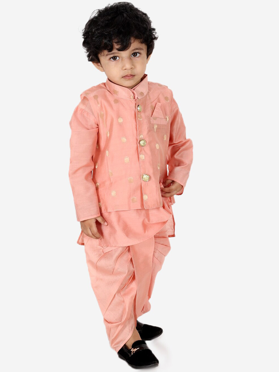 BownBee Boys Band Collar Straight Kurta & Dhoti Pants With Nehru jacket