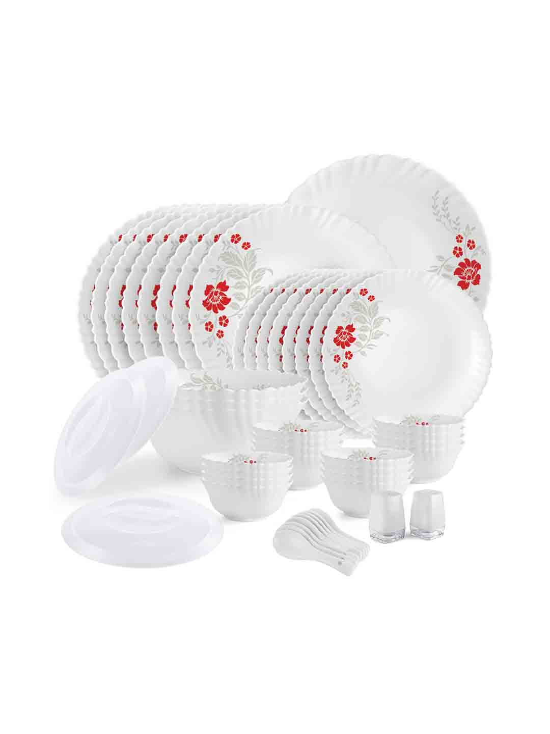 Cello Dazzle Series White Floral Opalware Easy to Clean 49 Piece Dinner Set