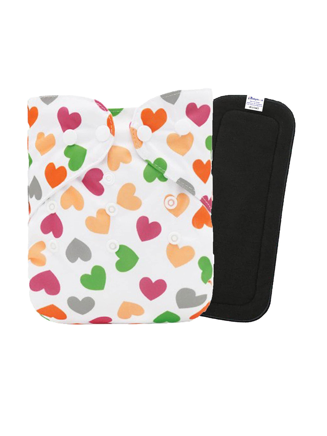 Babymoon Printed Washable Adjustable Reusable Cloth Diaper with 1 Insert - White