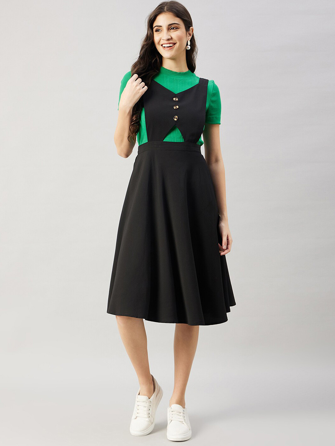 WineRed Cut-Out V-Neck Pinafore Midi Dress