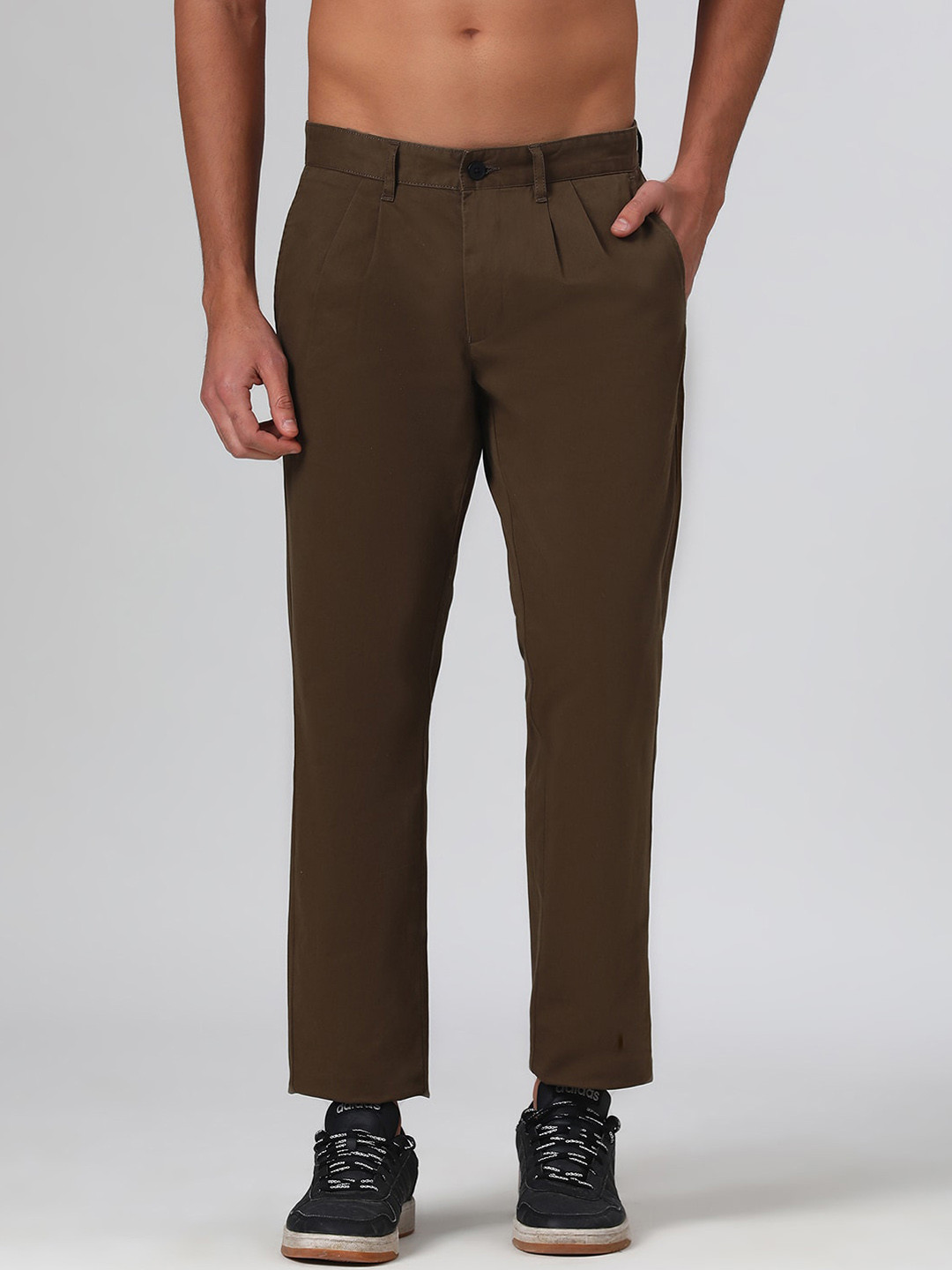 SUBTRACT Men Comfort Pleated Organic Cotton Chinos Trousers