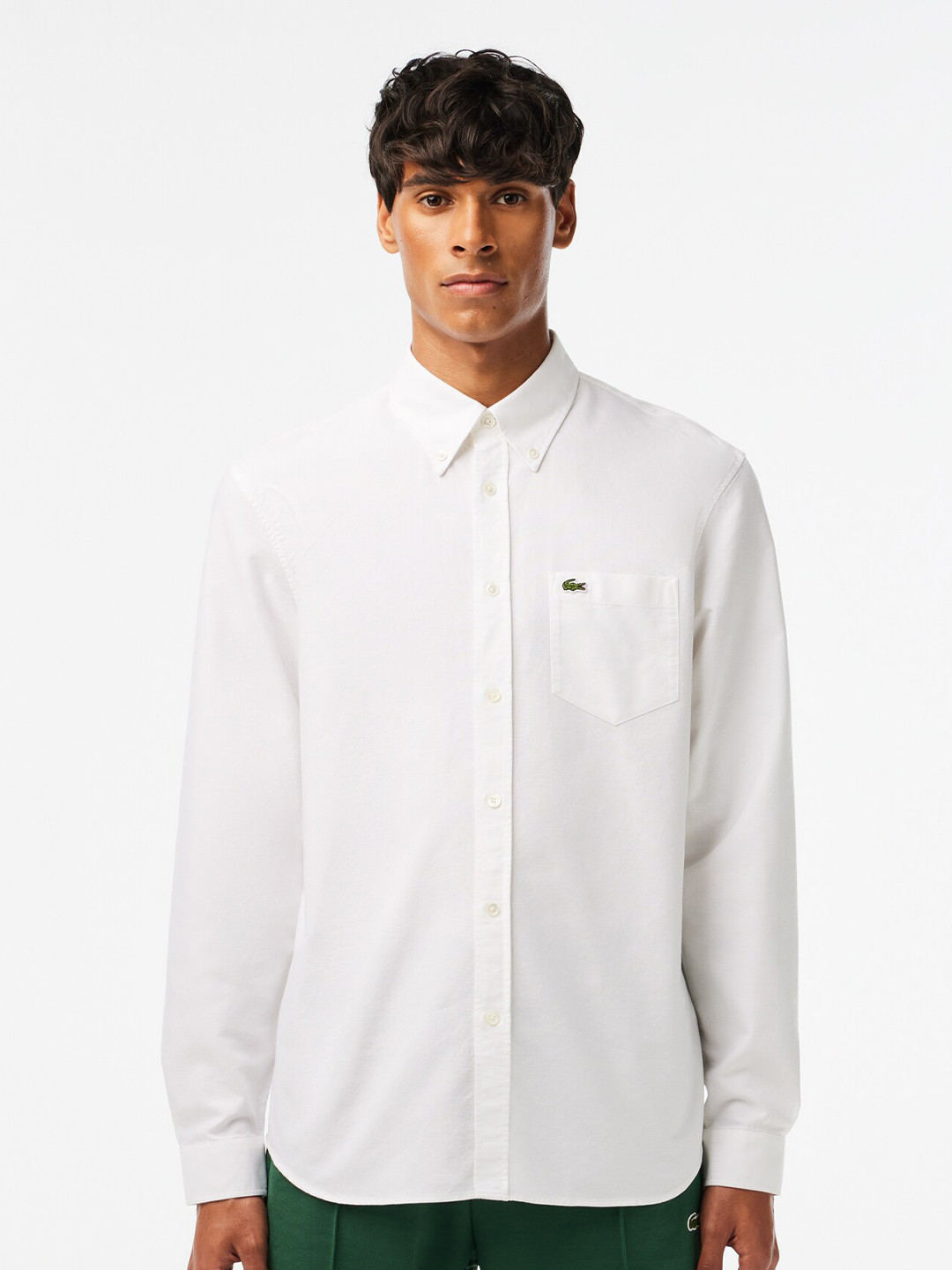 Lacoste Button Down Collar Oxford Weave Pure Cotton Casual Shirt