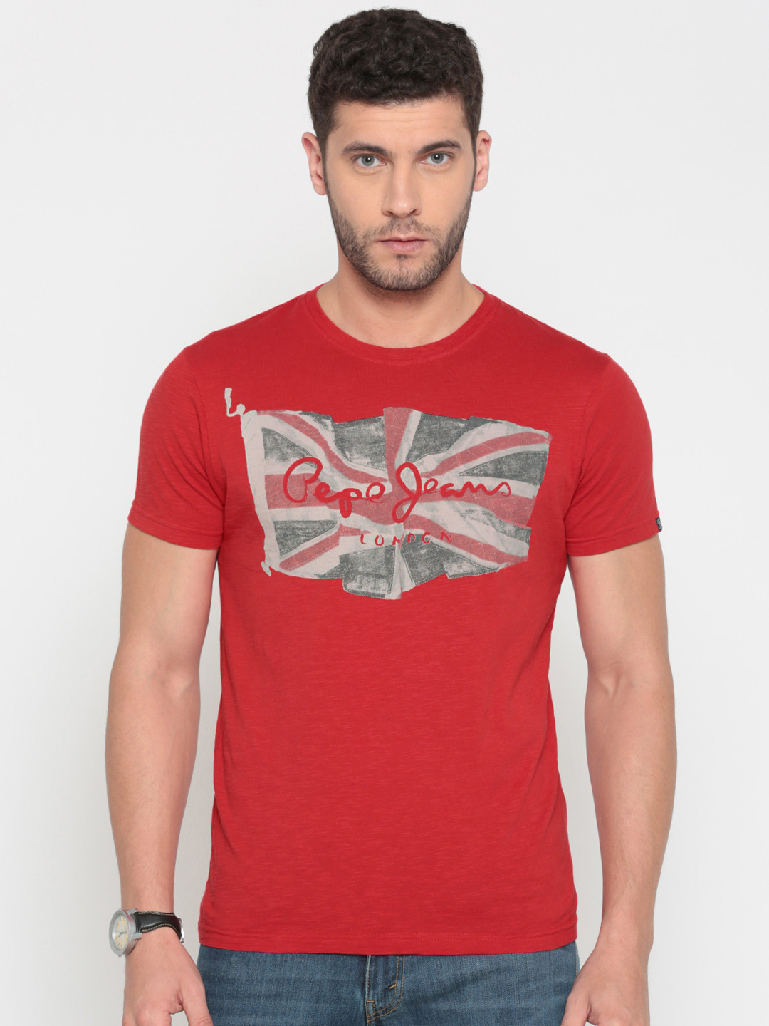 Pepe Jeans Men Red Printed Round Neck 