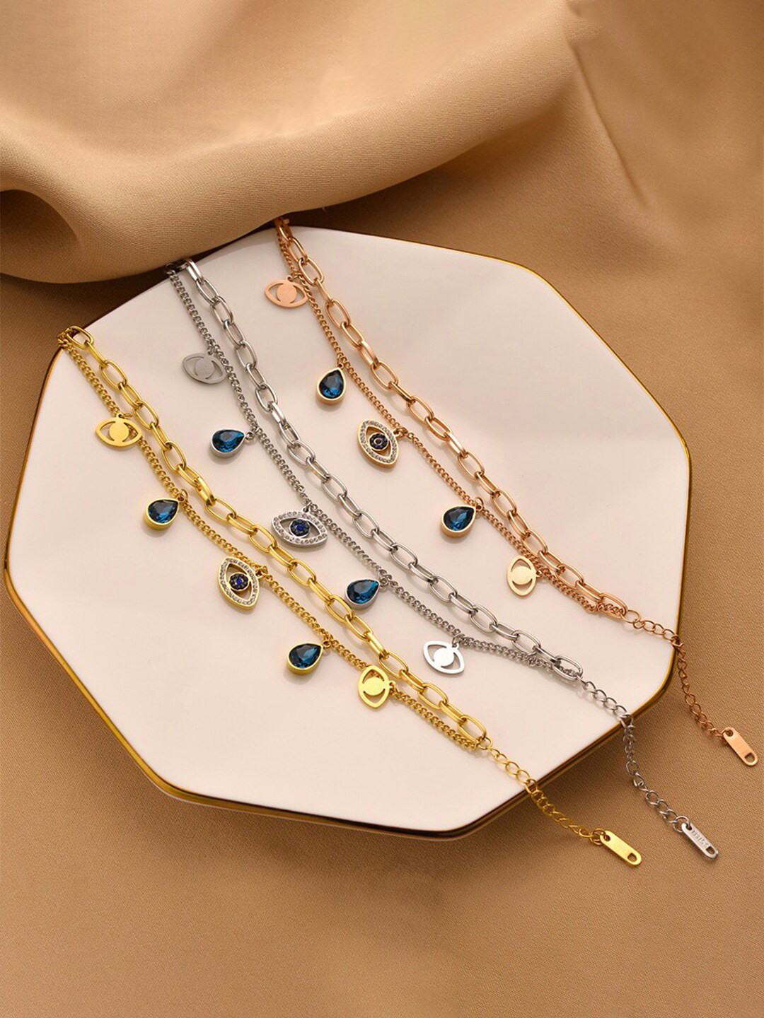 Designs & You Set Of 3 American Diamond Gold-Plated Stainless Steel Wraparound Bracelet