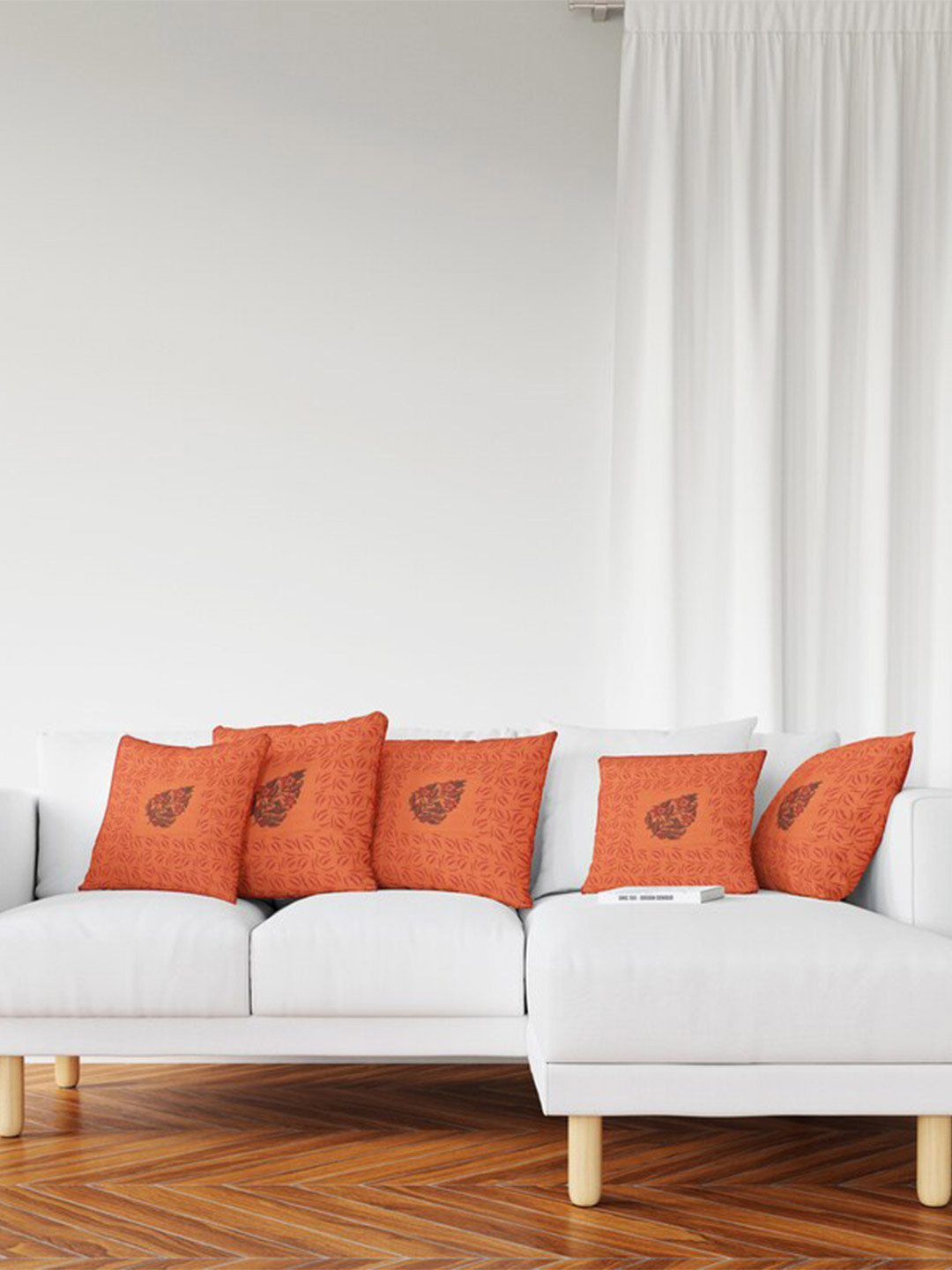 Jaipur Folk Floral Viscose Rayon Breathable 5 Pcs Embellished Cushion Covers -16x16In