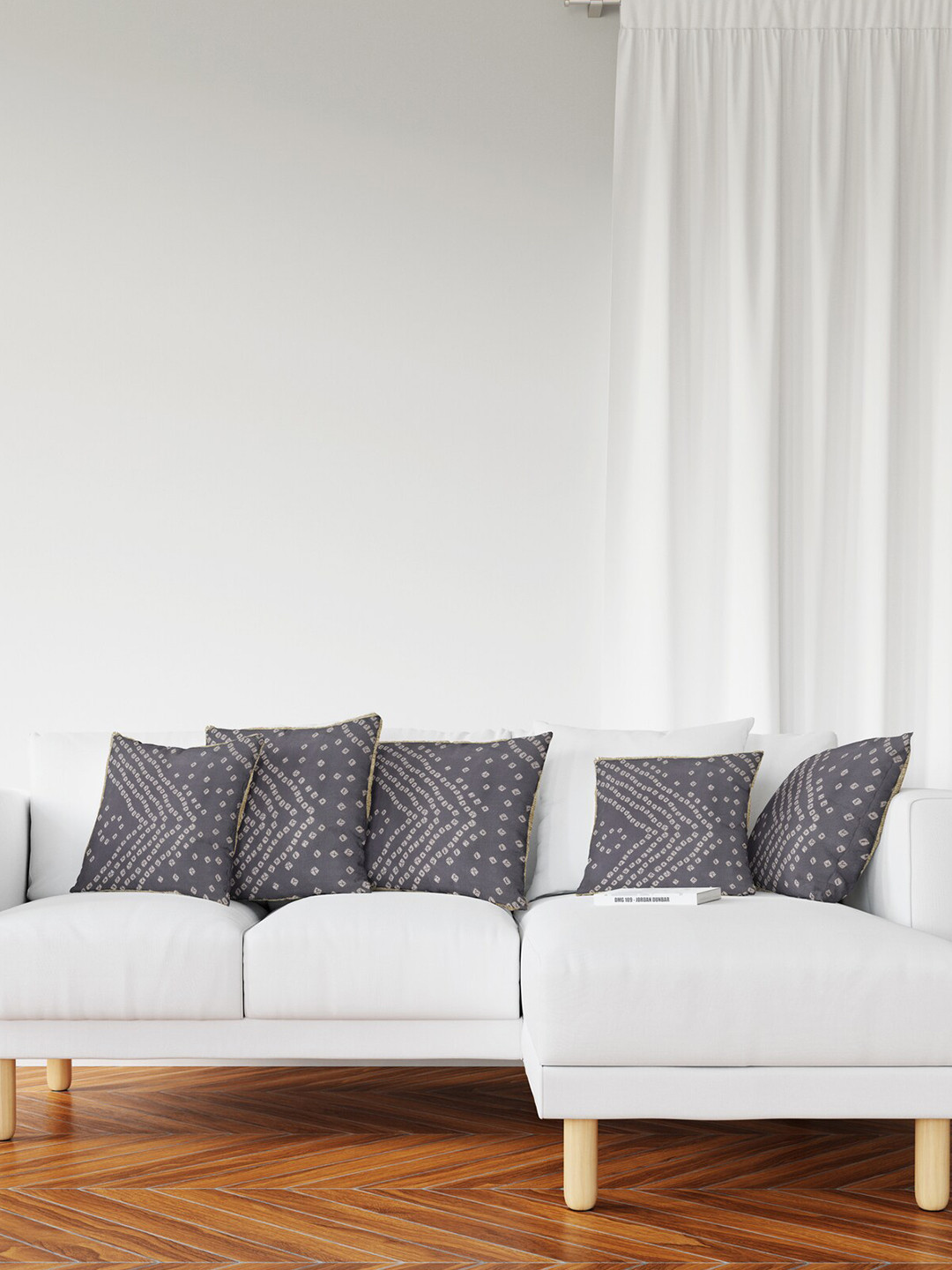 Jaipur Folk Grey 5 Pieces Abstract Printed Cotton Square Cushion Covers
