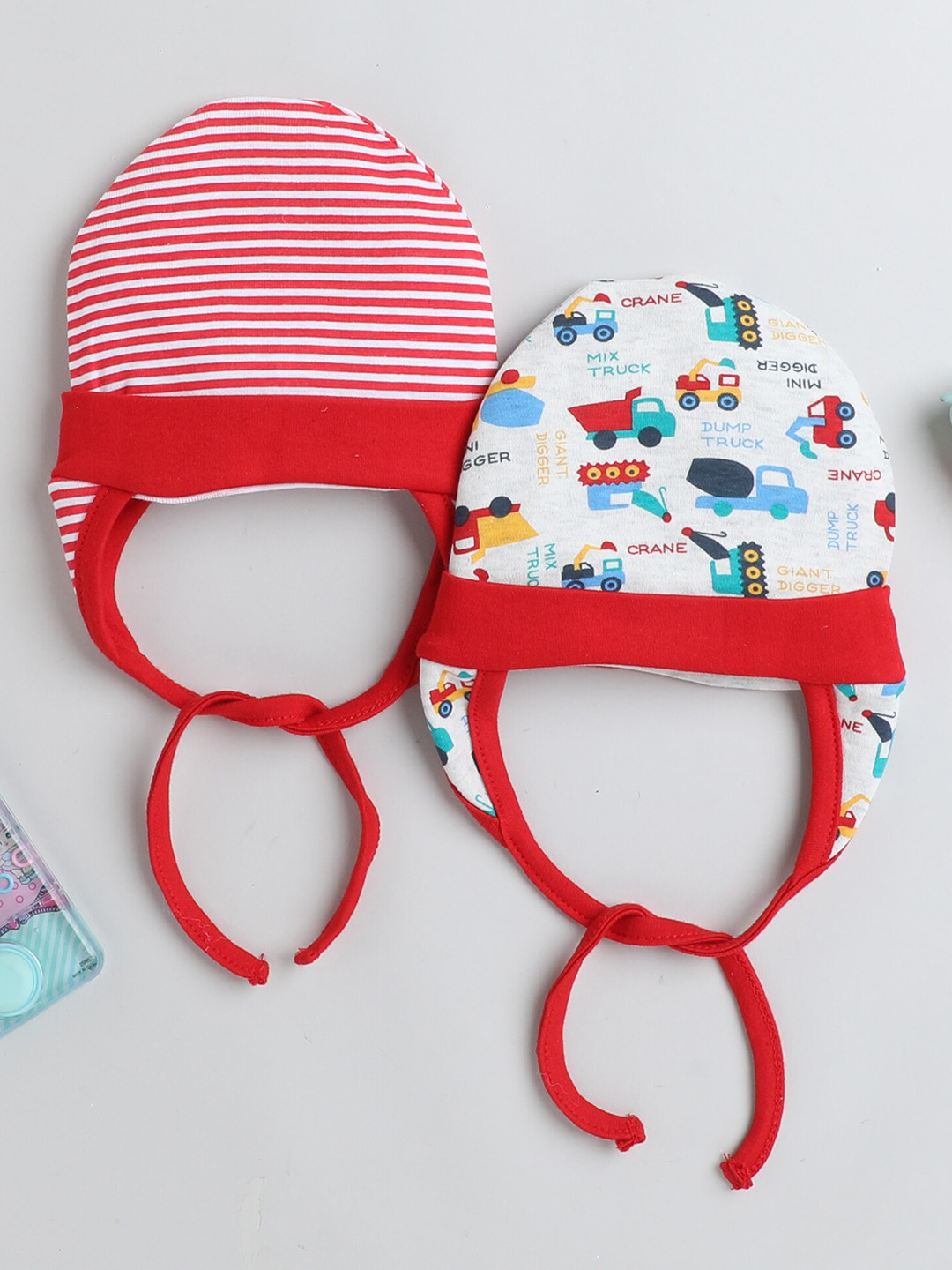 BUMZEE Infant Boys Pack Of 2 Printed Cotton Beanies