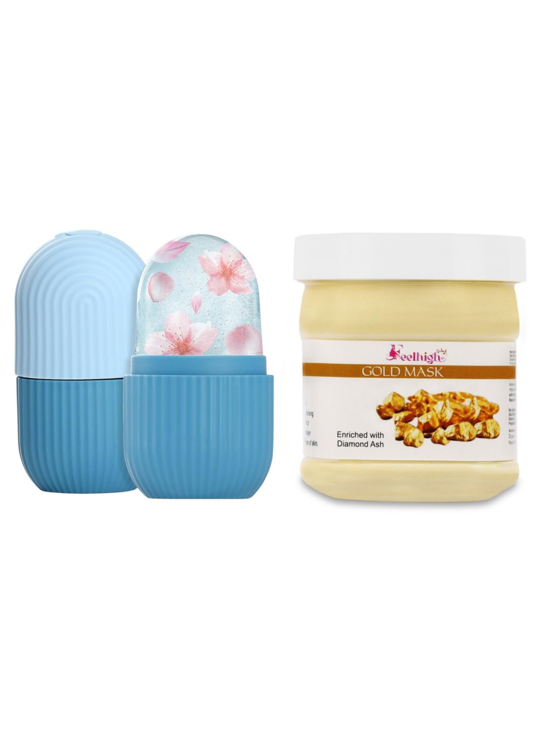 FEELHIGH Ice Roller for De-Puffing & Face Toning Massage with Gold Mask