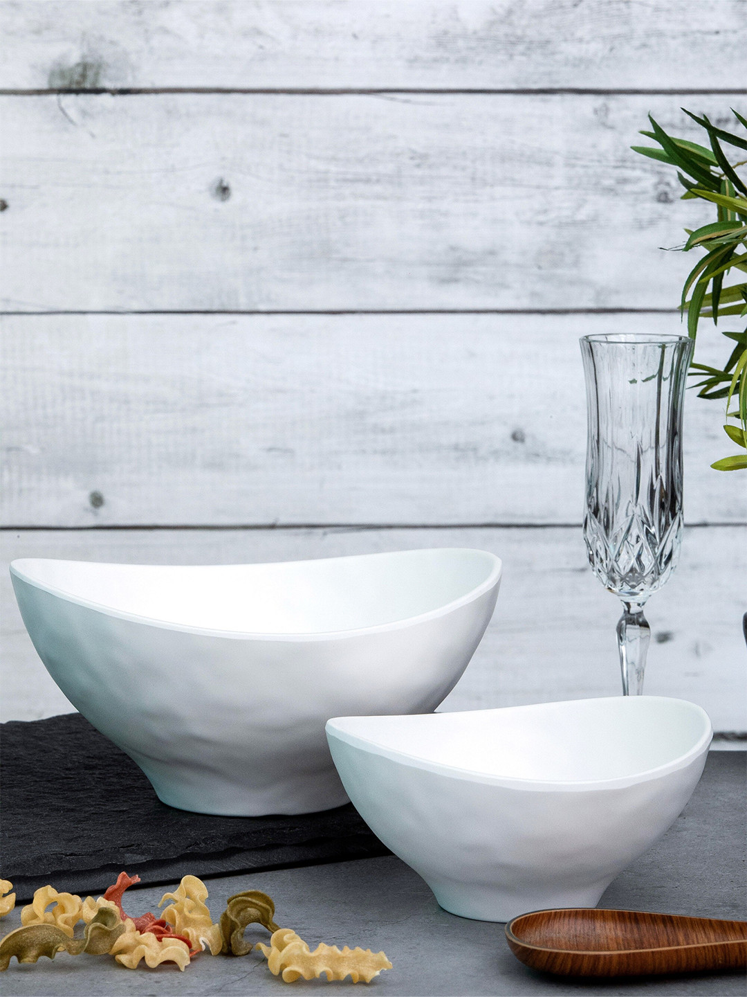 Servewell White 2 Pieces Textured Melamine Matte Bowls