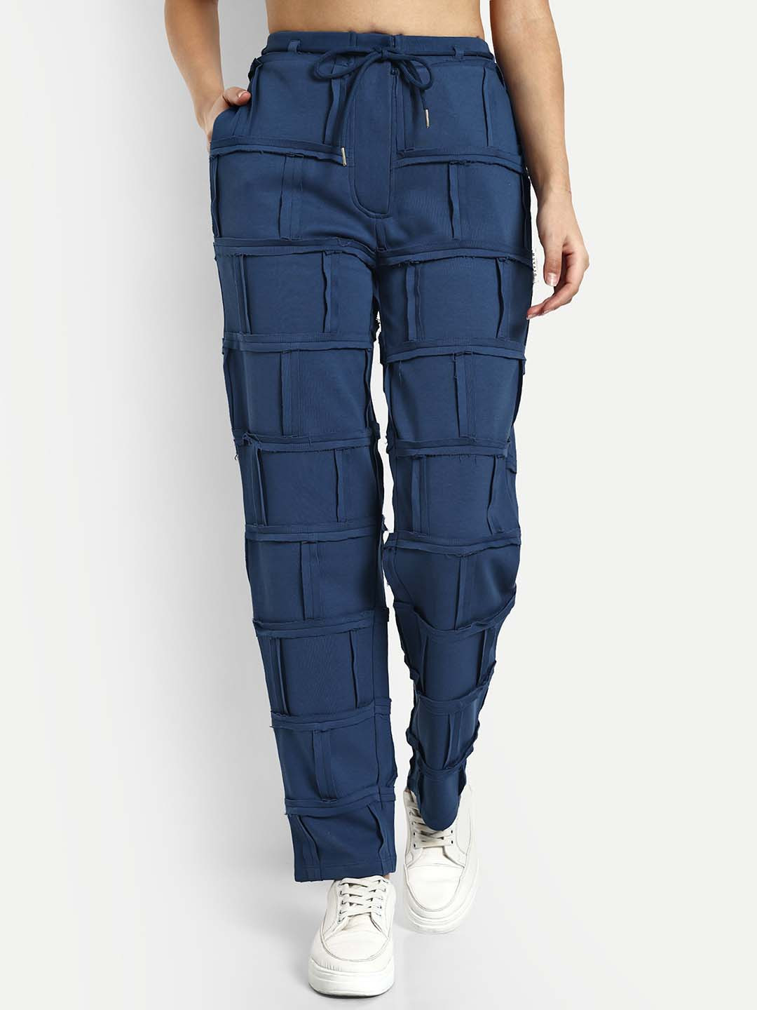 Muvazo Women Custom Self Design Straight Fit Cotton Regular Trousers