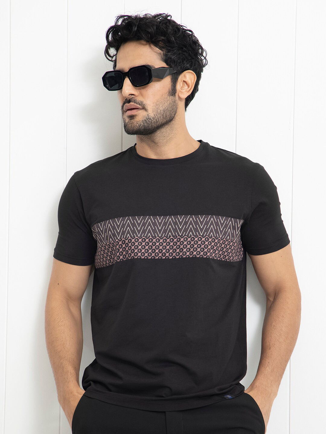 RARE RABBIT Men Bircher Graphic Printed Slim Fit Cotton T-Shirt