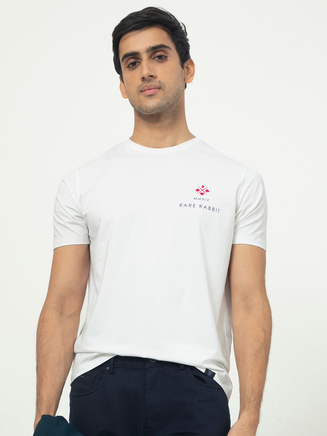 RARE RABBIT Men Castel Round Neck Slim Fit Cotton T-Shirt