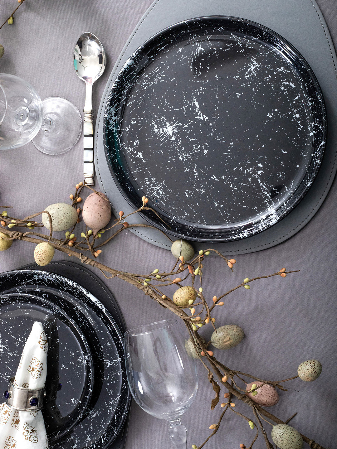 Servewell Dome Black & White 6 Pieces Printed Melamine Matte Plates