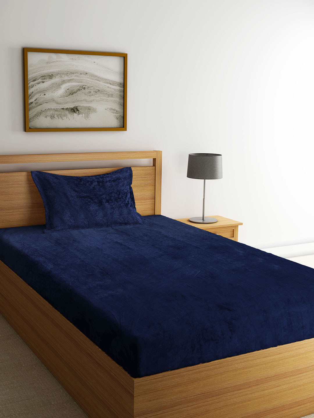 KLOTTHE Blue Wool 300 TC Single Fine Bedsheet with a Pillow Cover-89 x 59 inches