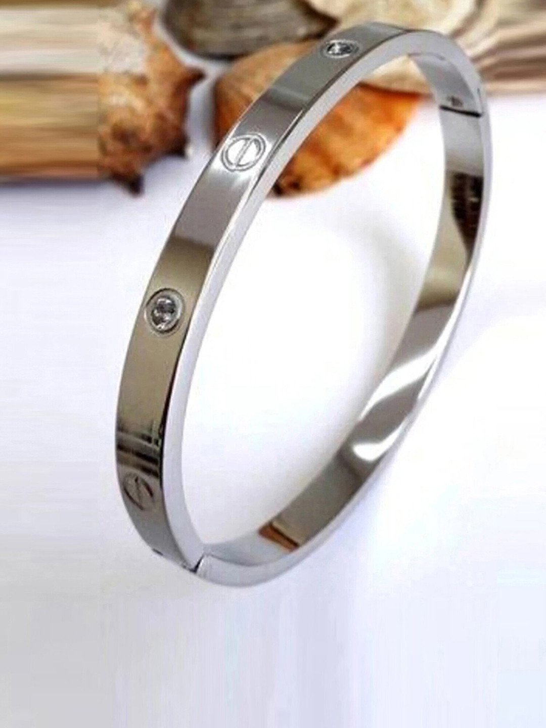 Jewels Galaxy American Diamond Silver-Plated Kada Bracelet