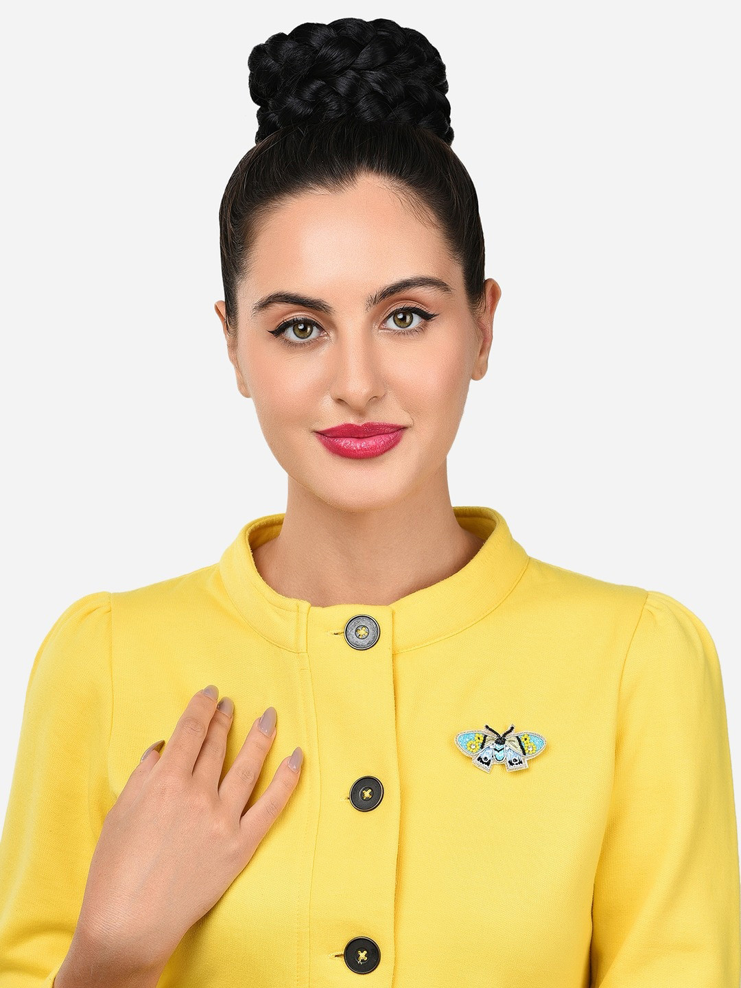 AMI Stone-Studded & Beaded Butterfly-Charm Brooch