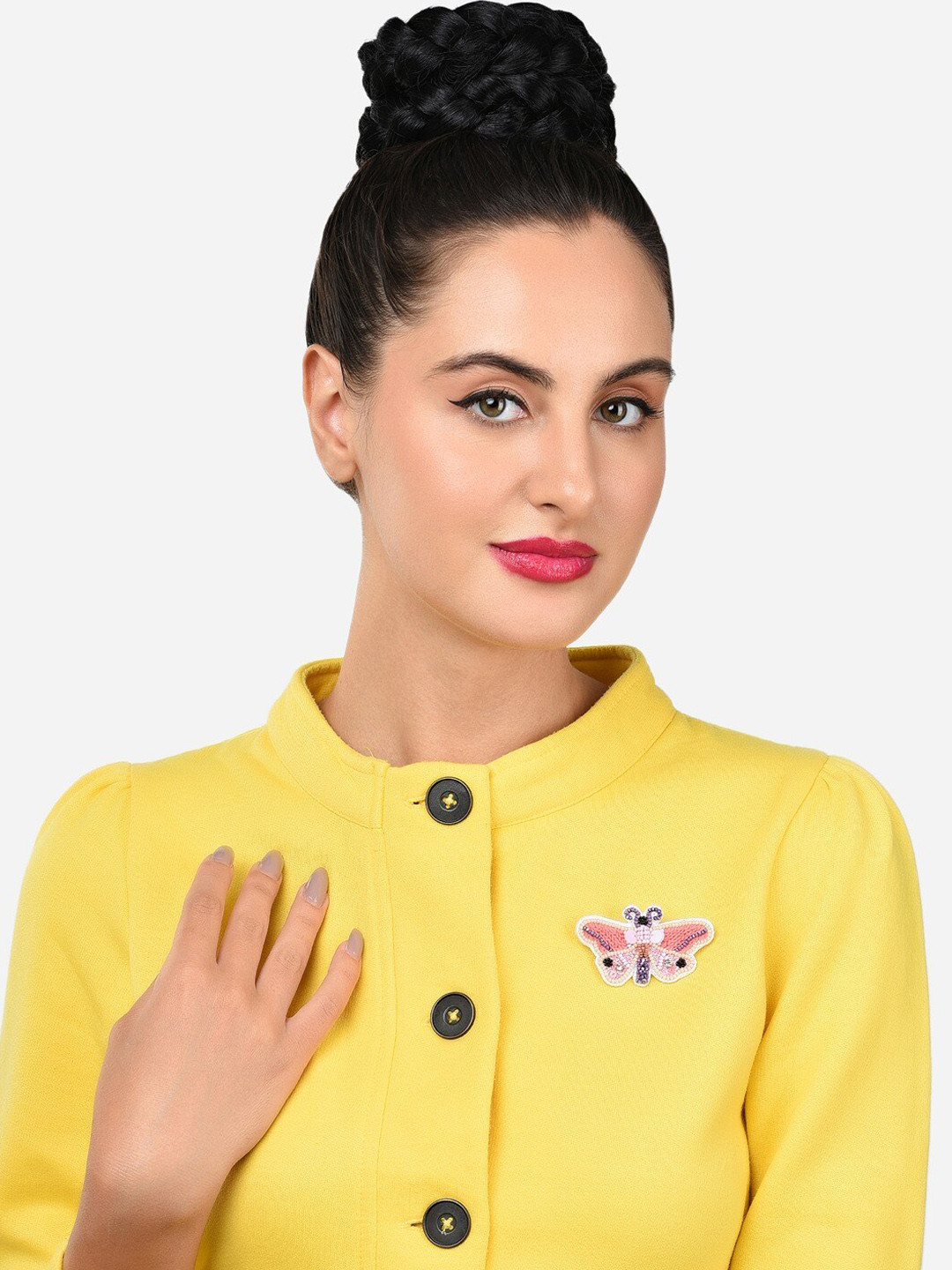 AMI Stone-Studded & Beaded Butterfly-Charm Brooch