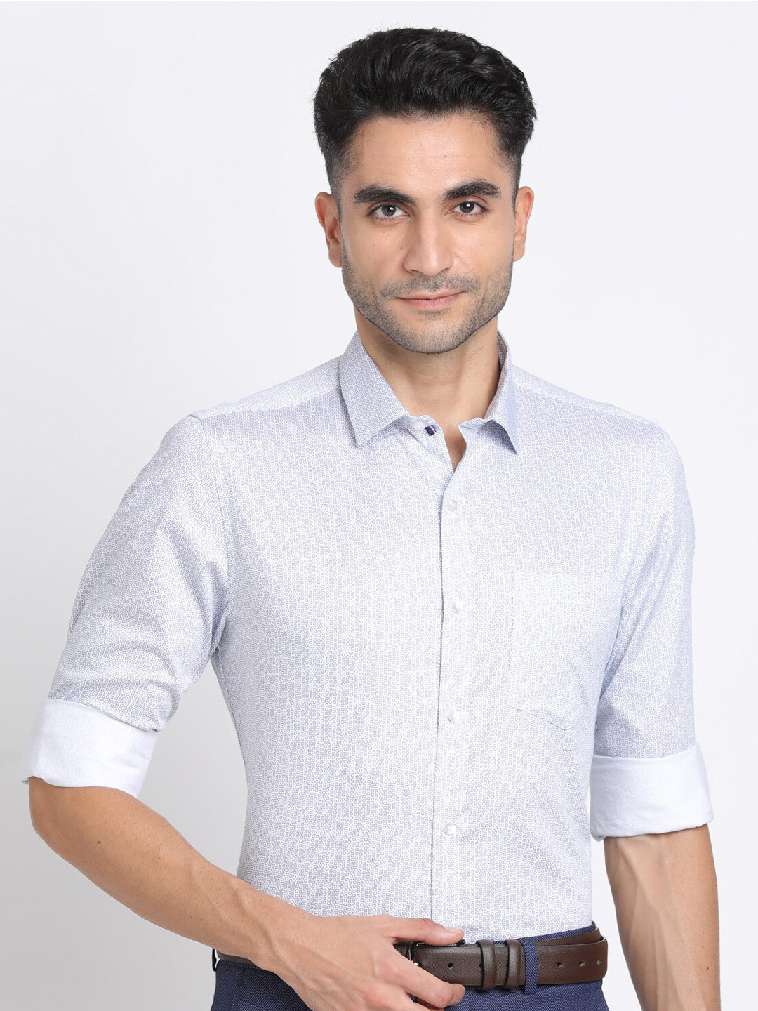 Turtle Modern Micro Ditsy Printed Slim Fit Spread Collar Cotton Formal Shirt