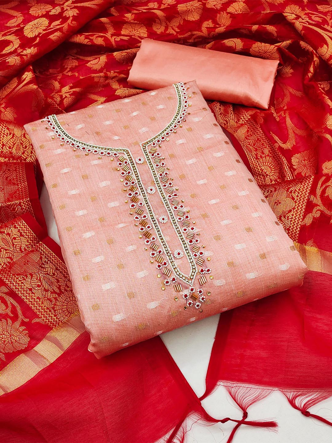 KALINI Abstract Embellished Unstitched Dress Material