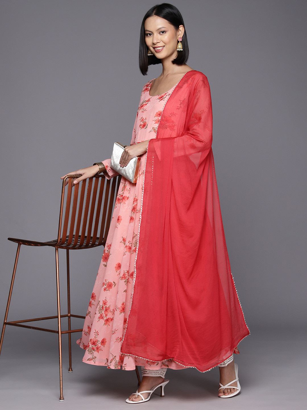 Varanga Floral Printed Georgette Anarkali Kurta with Dupatta