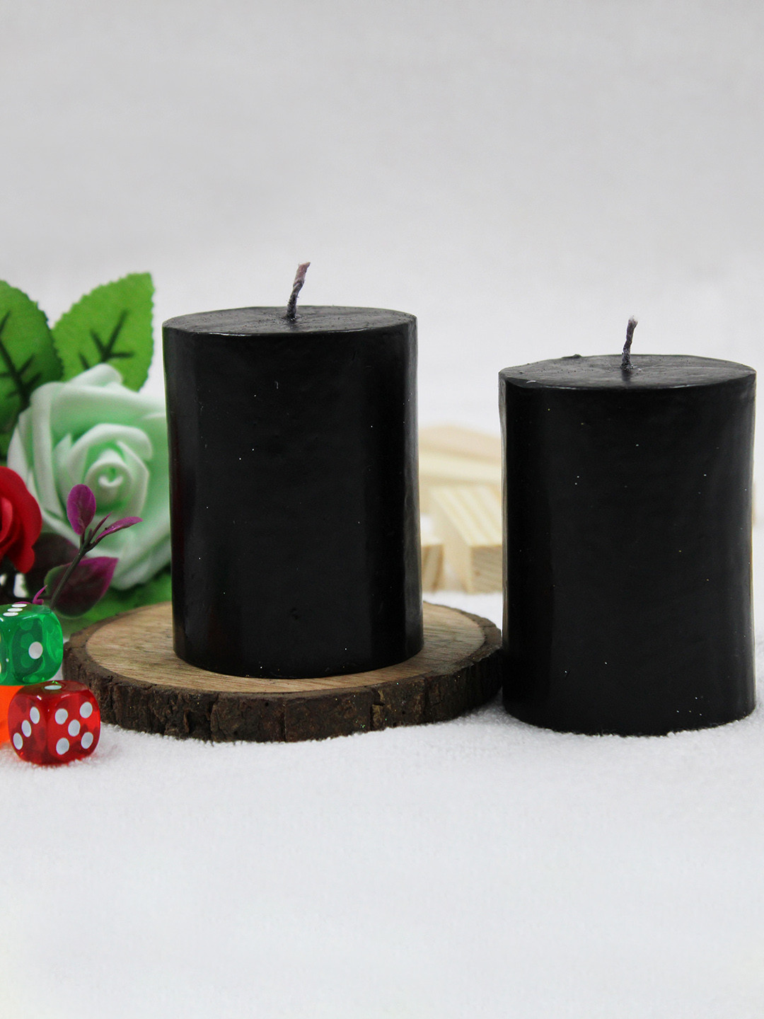 atorakushon Black 2 Pieces Single Wick Jasmine Scented Paraffin Wax Pillar Candles