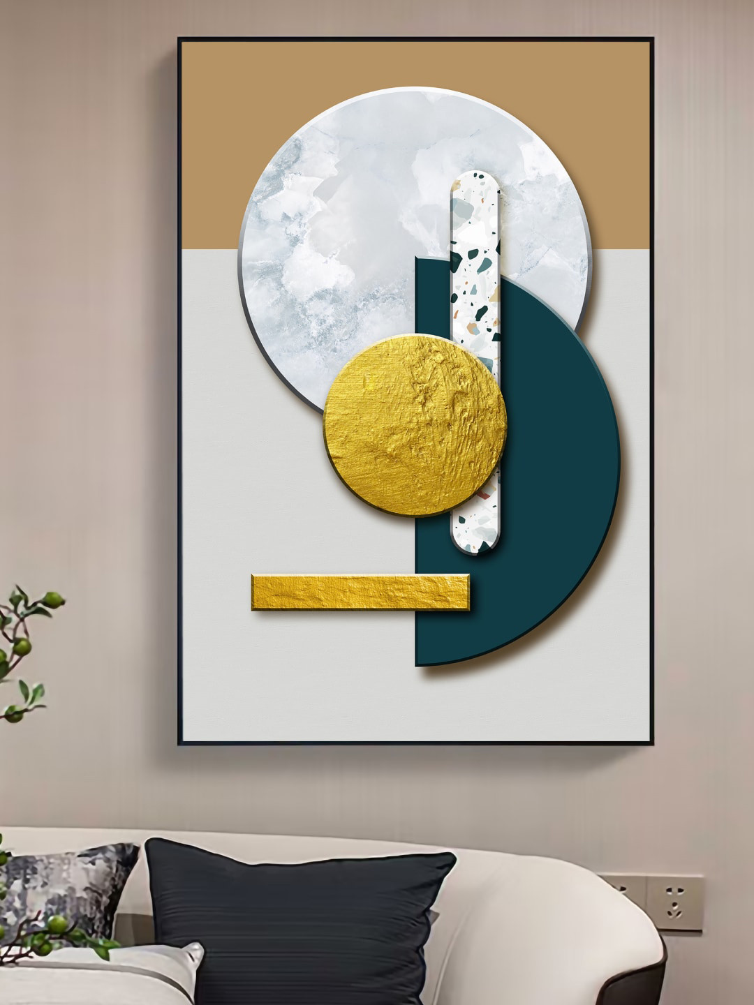 Art Street White & Teal Blue Spherical Geometric Painting Wall Art