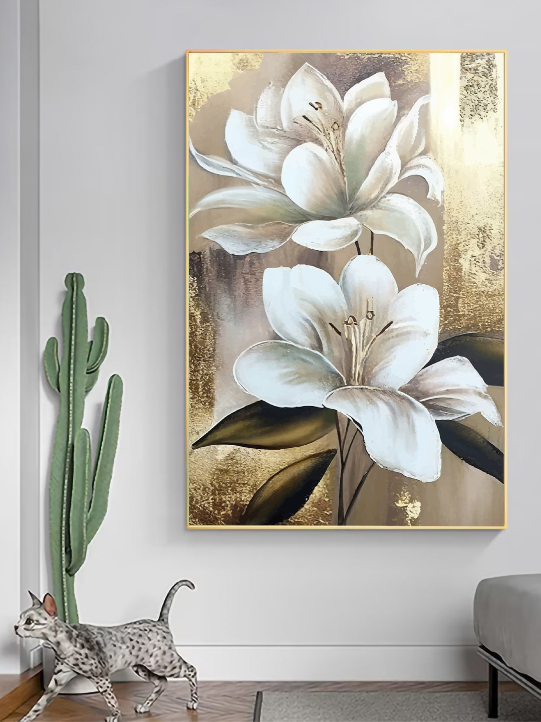 Art Street White & Beige Flower Framed Canvas Painting Wall Art
