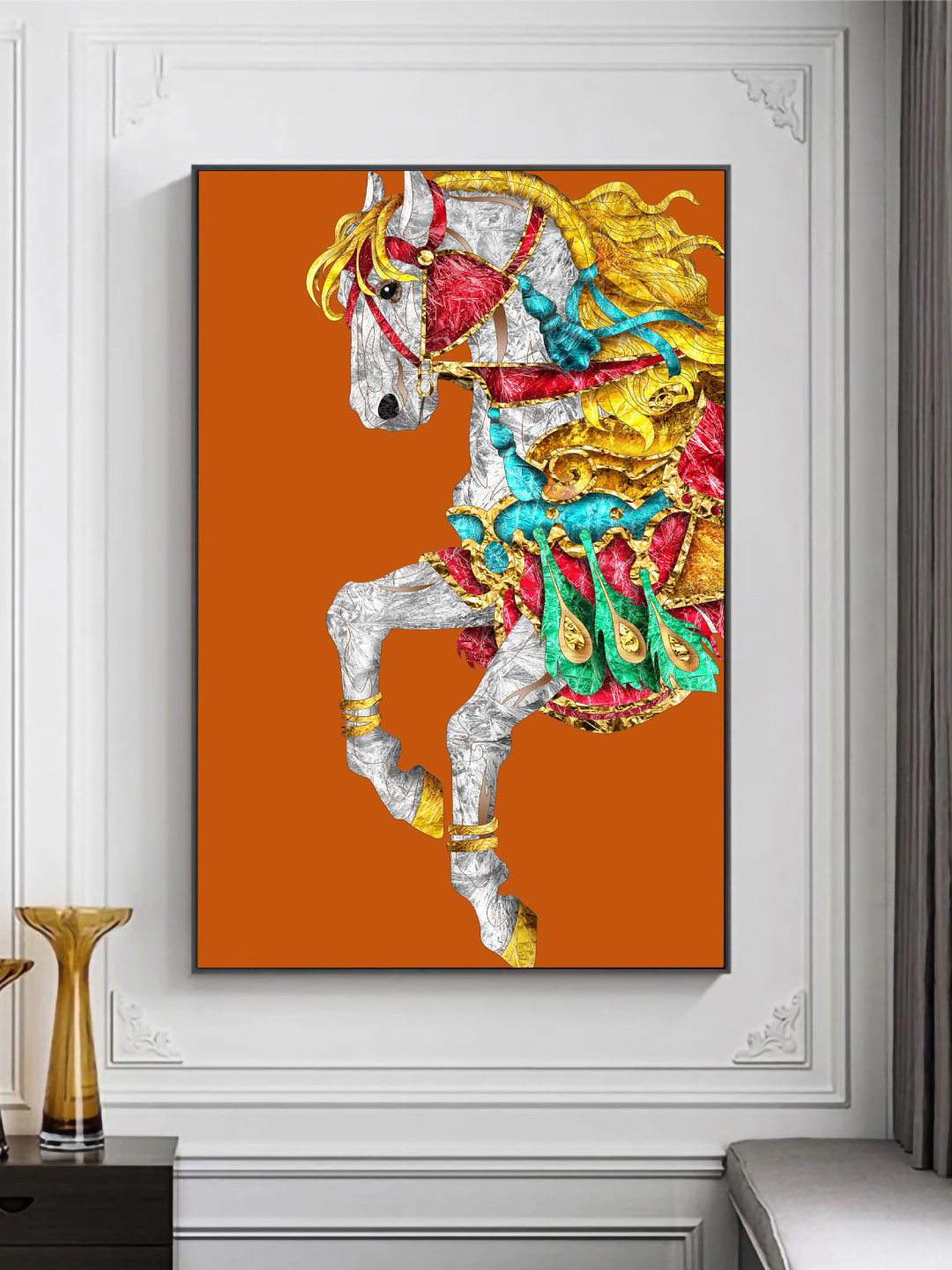 Art Street Orange & Grey Majestic Horse Painting Wall Art