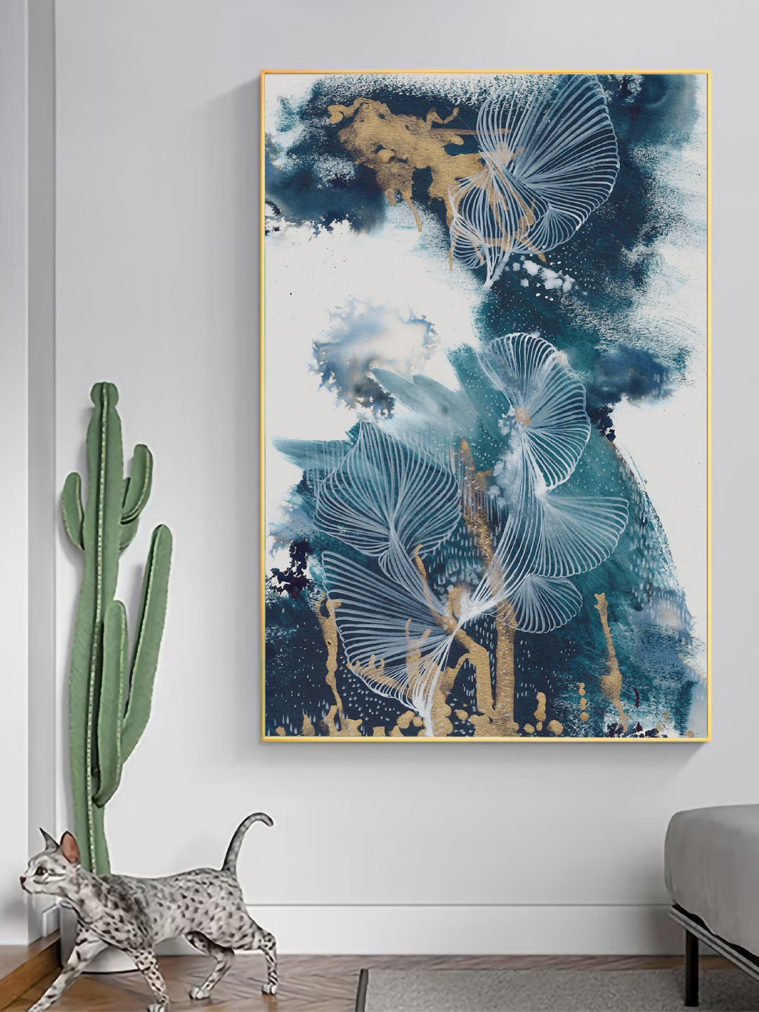 Art Street Blue & White Abstract Petal Painting Wall Art