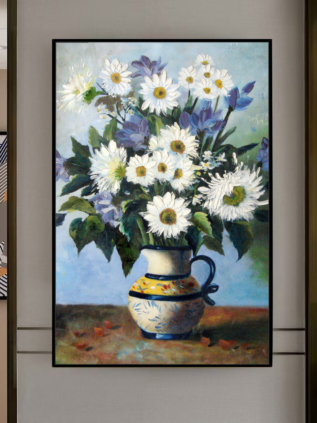 Art Street Black & Blue Daisy Floral Framed Painted Wall Art