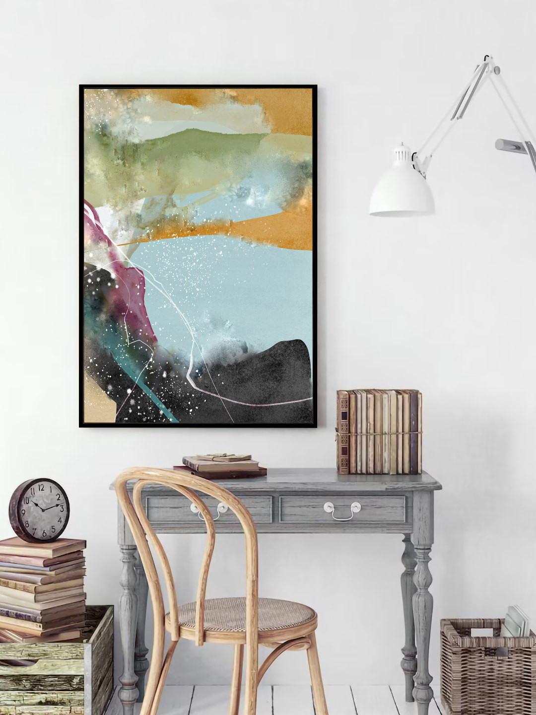 Art Street Black & Blue Abstract Color Splash Framed Painted Wall Art