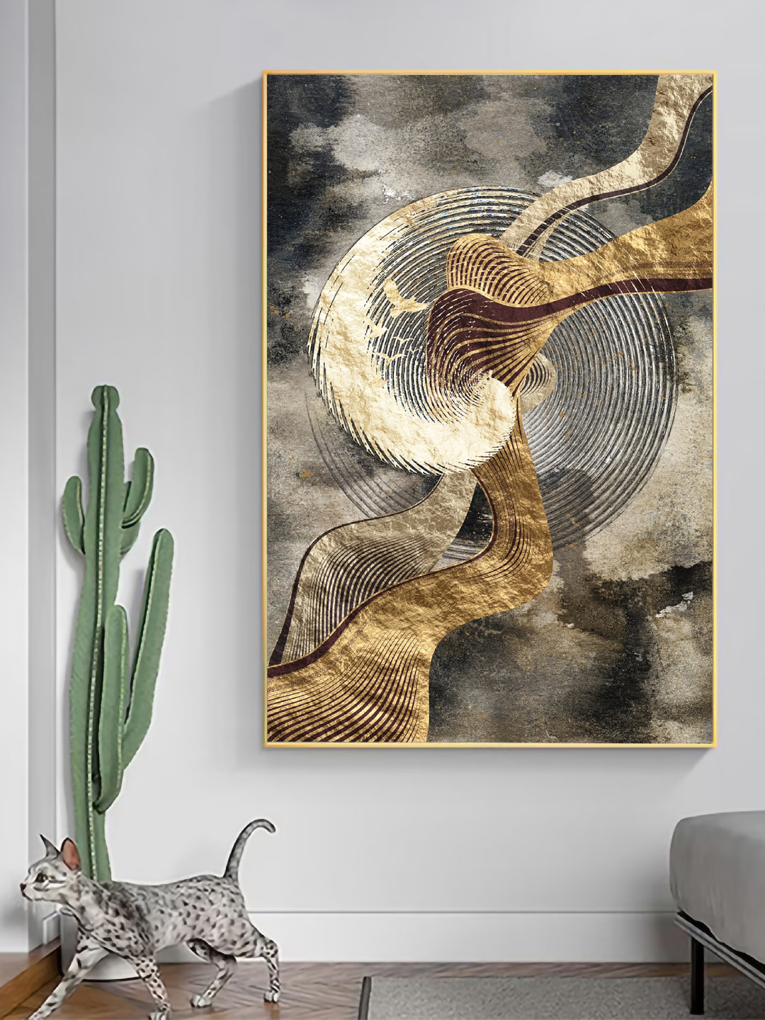 Art Street Grey & Brown Line Circles Painting Framed Wall Art