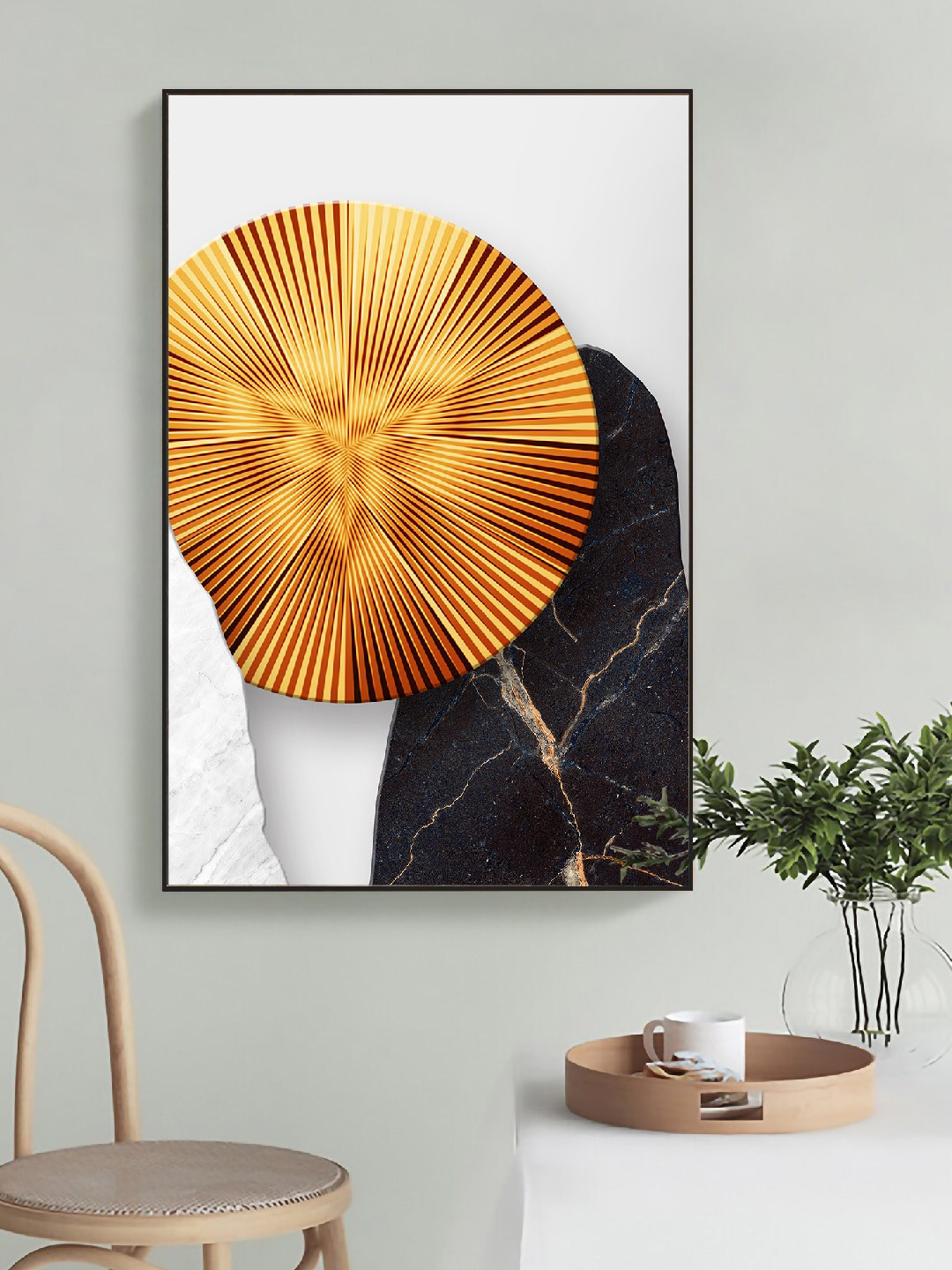 Art Street Black & Golden Turnable Strobe Disk Zum Framed Painted Wall Art