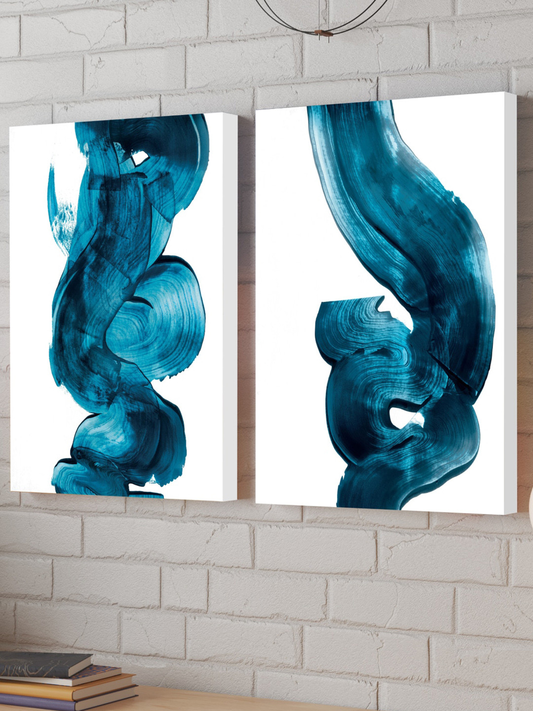 Art Street Green & Blue 2 Pieces Ribbon Framed Painting Wall Arts