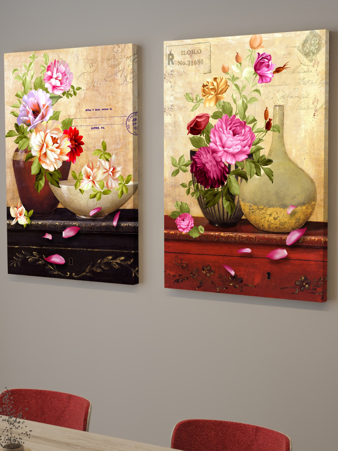 Art Street Rose Canvas 2 Piece Wall Rectangle Paintings Wall Art -22 x 16In