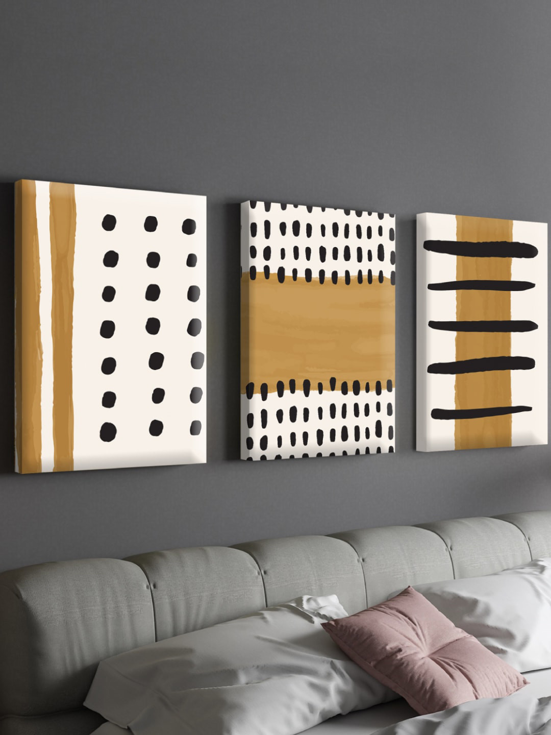 Art Street 3 Pcs Black & White Geometric Shapes Painting Wall Art