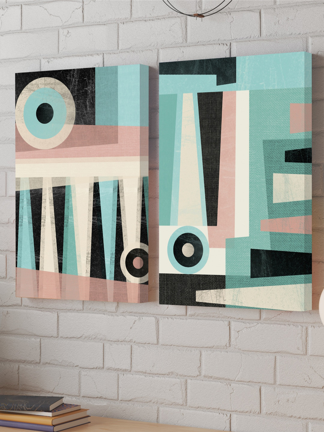 Art Street 2-Pcs Black & Blue Striped Painting Framed Wall Arts