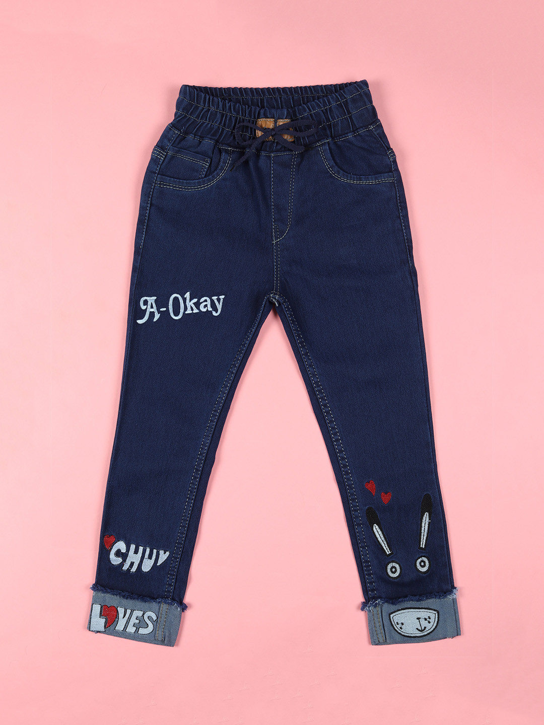F2M Boys Embroidered High-Rise Slim Fit Cotton Jeans