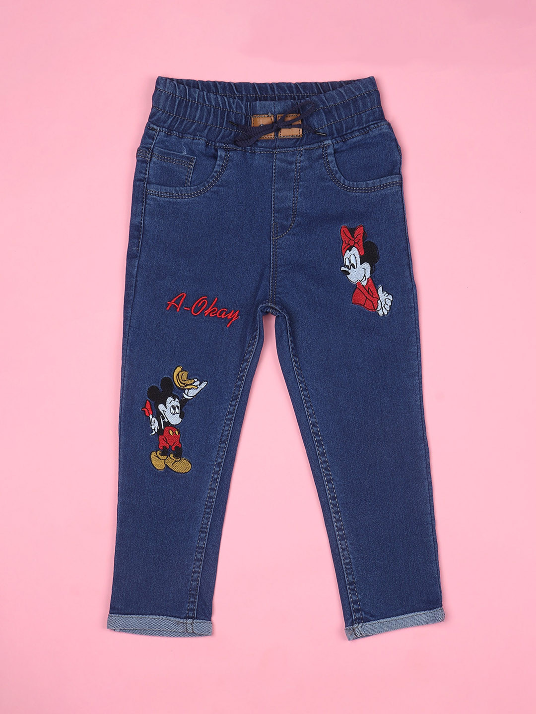 F2M Boys Embroidered Low Distress High-Rise Slim Fit Cotton Jeans