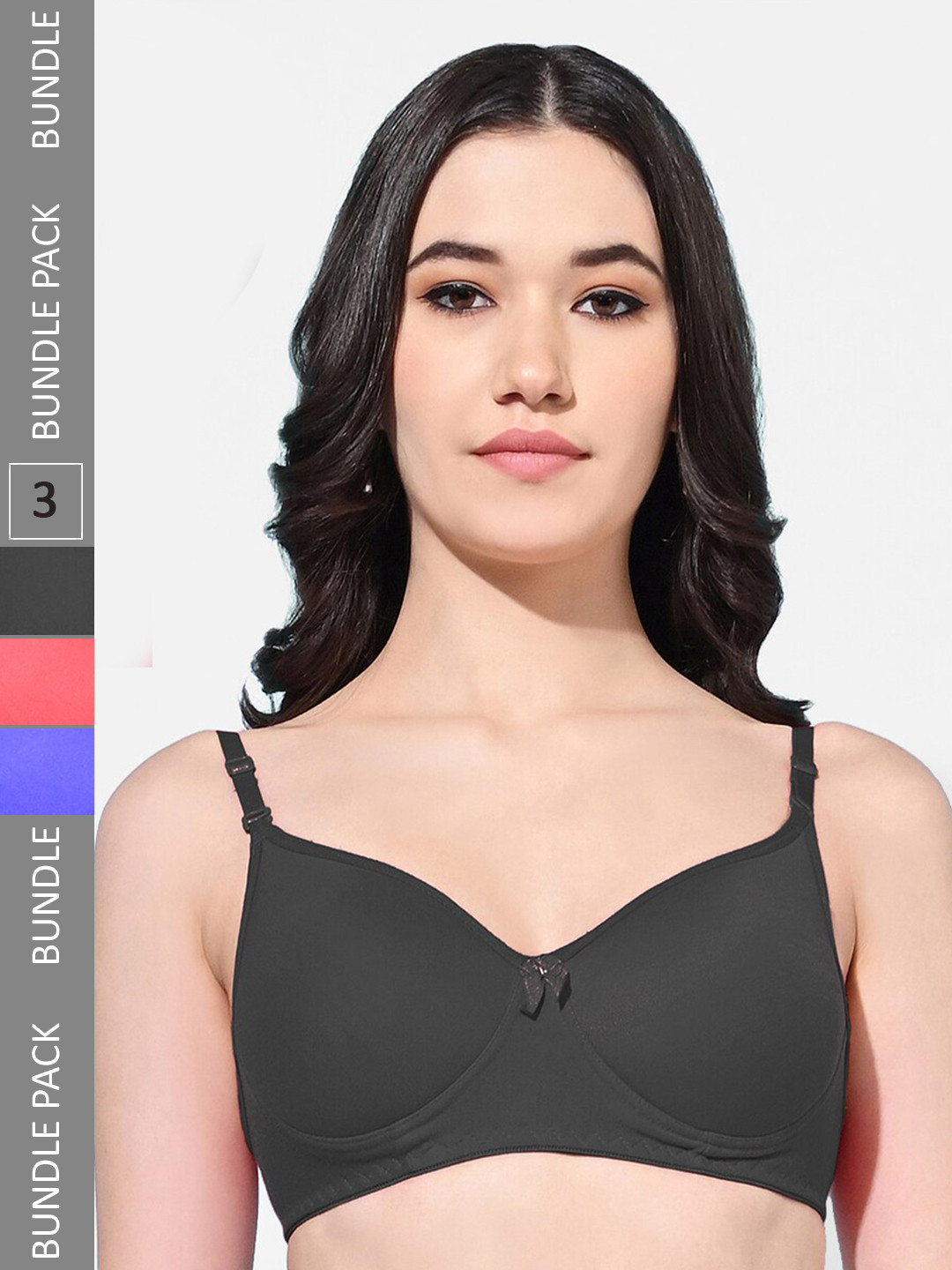 FIMS Pack Of 3 Full Coverage Lightly Padded Everyday Bras With All Day Comfort