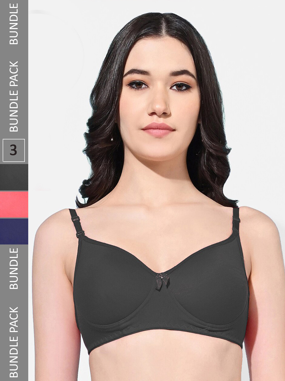 FIMS Pack Of 3 Full Coverage Lightly Padded Everyday Bras With All Day Comfort