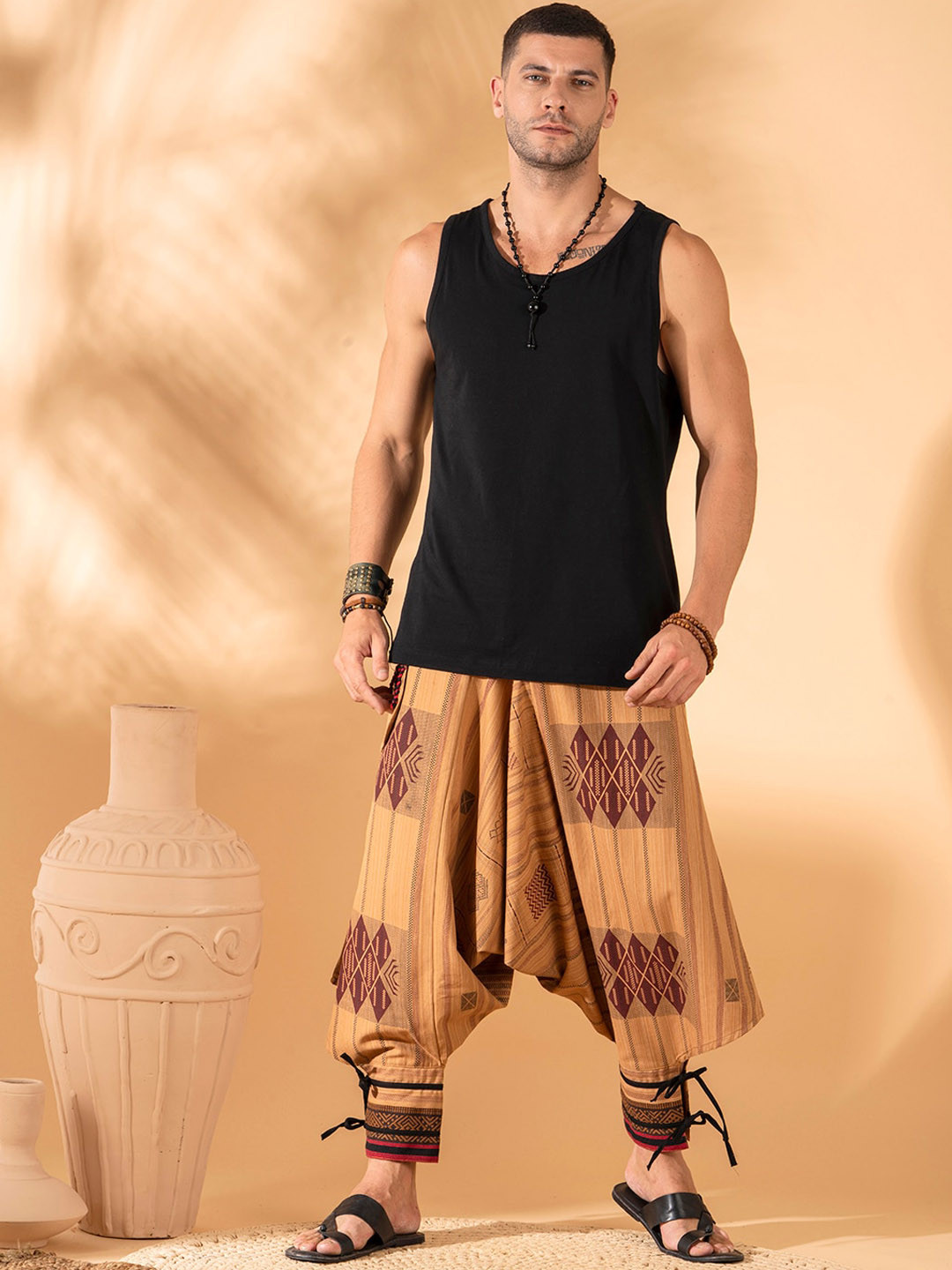 The Veshti Company Men Tribal Printed Pure Cotton Loose-Fit Harem Pants