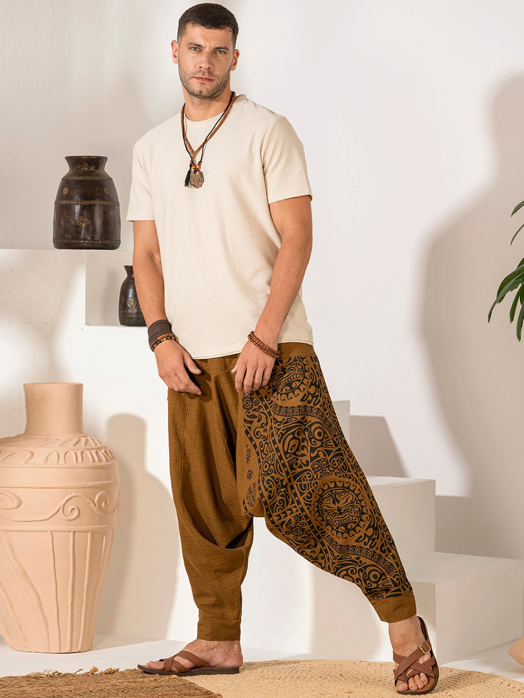 The Veshti Company Men Tribal Printed Pure Cotton Loose-Fit Harem Pants
